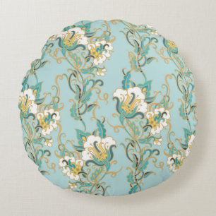 Seamless floral pattern with white cotton flowersl round cushion