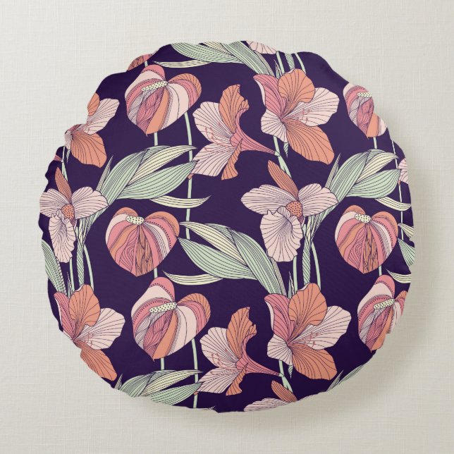 Seamless floral patternpattern,flower,orchid,moder round cushion (Front)