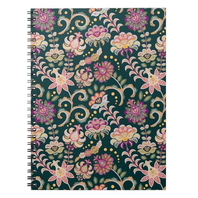 Seamless Floral Pink Dark Background Notebook (Front)