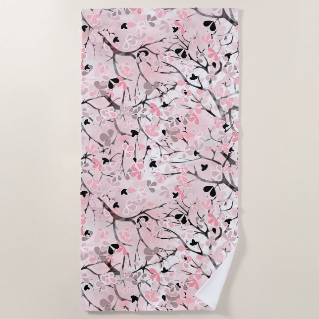 Seamless floral spring flowers leaves branches pin beach towel (Front)