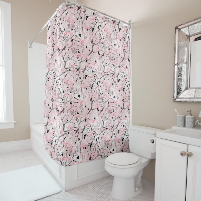 Seamless floral spring flowers leaves branches pin shower curtain (In Situ)