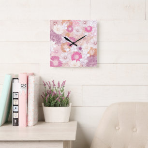 Seamless Floral Square Wall Clock