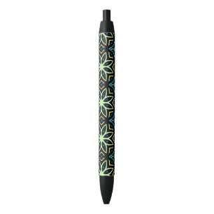 Seamless Floral Symmetrical Pattern Black Ink Pen