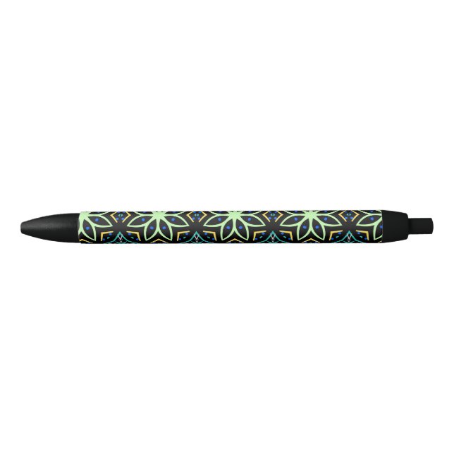 Seamless Floral Symmetrical Pattern Black Ink Pen (Front)