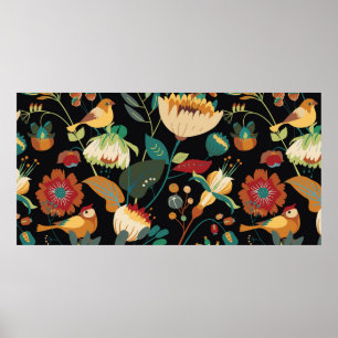 Seamless floral textile pattern. Floral fantasy wi Poster