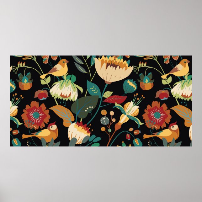 Seamless floral textile pattern. Floral fantasy wi Poster (Front)