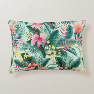 seamless floral tropical pattern with hibiscus and decorative cushion