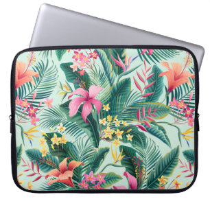 seamless floral tropical pattern with hibiscus and laptop sleeve