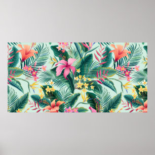 seamless floral tropical pattern with hibiscus and poster