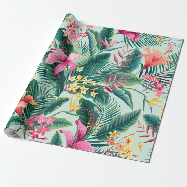 seamless floral tropical pattern with hibiscus and wrapping paper (Unrolled)