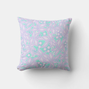 Seamless floral violet flowers lace leaves blue wh cushion