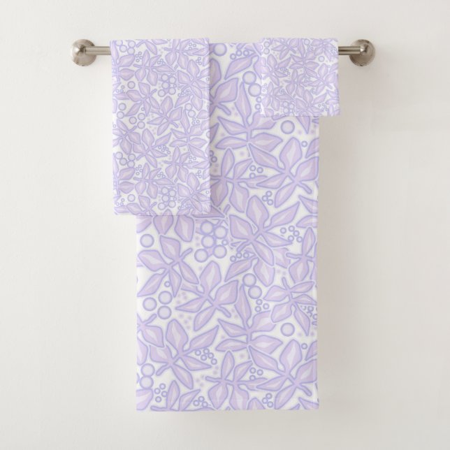 Seamless floral violet flowers lace leaves white p bath towel set (Insitu)