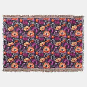 Seamless Floral With Red, Orange, Purple Flowers Throw Blanket