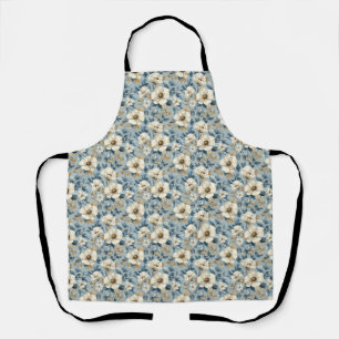 Seamless Floral With White and Beige Flowers Apron