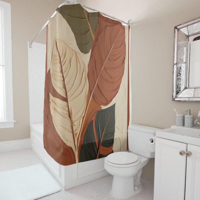 Seamless Flow | Earthy Leaf Abstract Shower Curtain (In Situ)