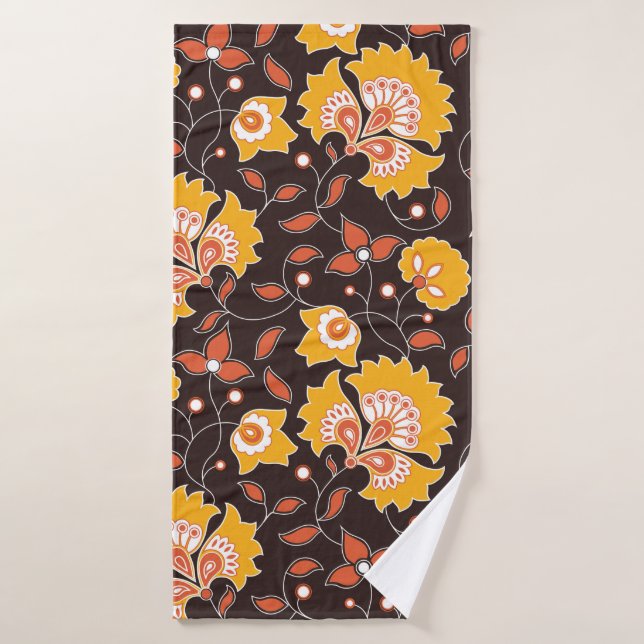 seamless flower coloured indian style pattern on b bath towel (Bath Towel)