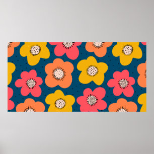 Seamless flower pattern. Bold florals Scandinavian Poster