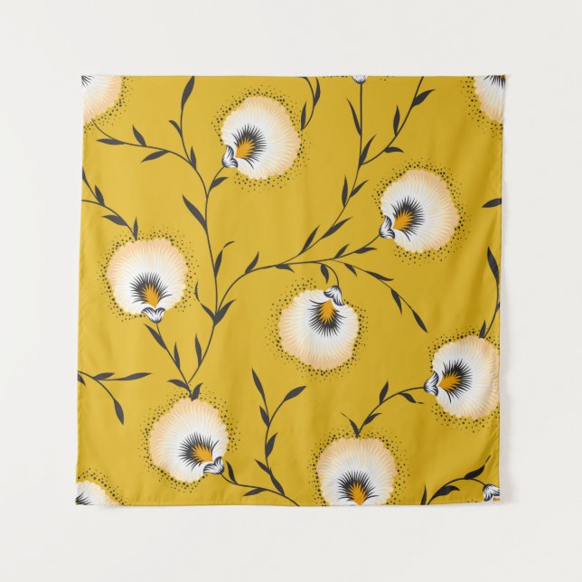 seamless flower pattern on yellowabstract,art,flow tapestry (Front)