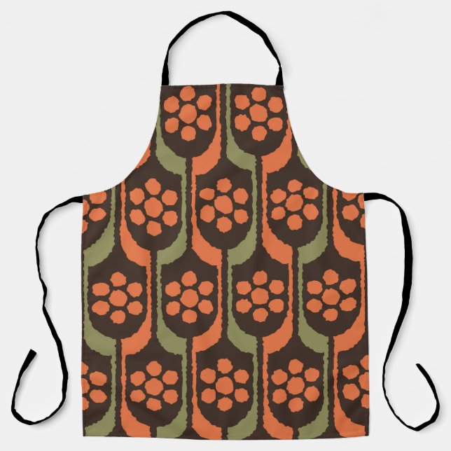 Seamless flower repeat pattern orange gold50s,60s, apron (Front)