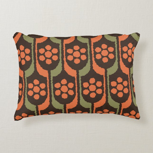 Seamless flower repeat pattern orange gold50s,60s, decorative cushion (Front)