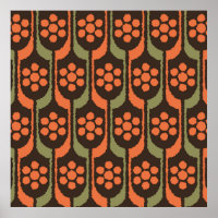 Seamless flower repeat pattern orange gold50s,60s,