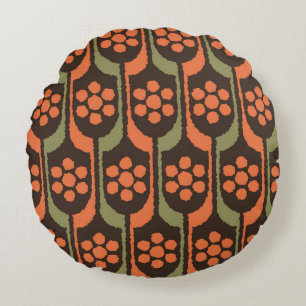 Seamless flower repeat pattern orange gold50s,60s, round cushion