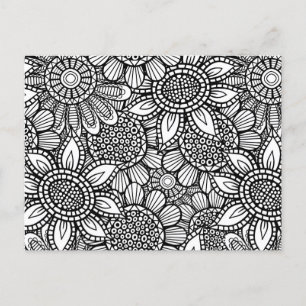 Seamless Folk Art Floral Doodle Pattern Postcard