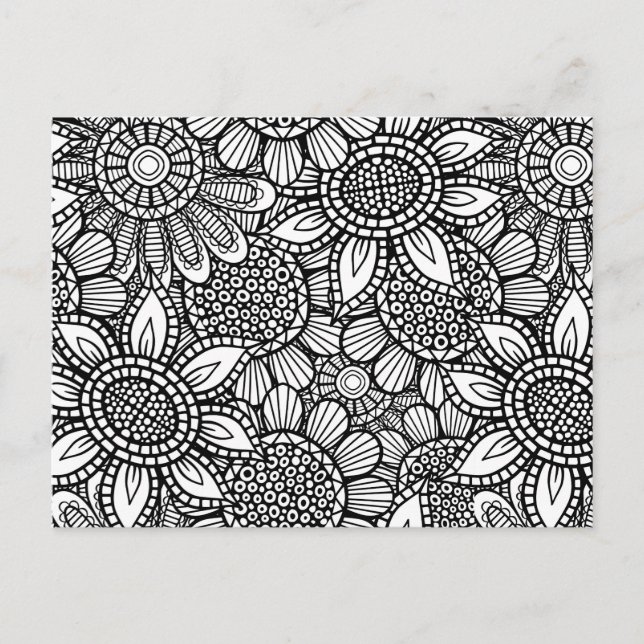 Seamless Folk Art Floral Doodle Pattern Postcard (Front)