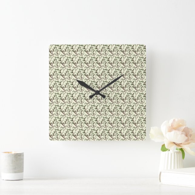 Seamless Forest Leaves Pattern Dark Botanical  Square Wall Clock (Home)