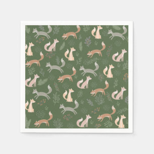 Seamless Fox Winter Branches and Leaves Napkin
