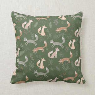 Seamless Fox Winter Branches and Leaves Pattern Cushion