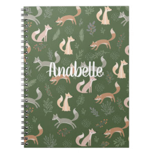 Seamless Fox Winter Branches and Leaves Pattern Notebook