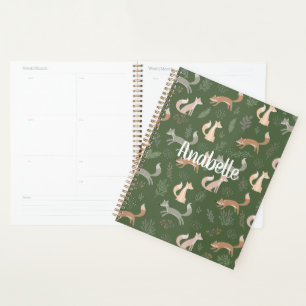 Seamless Fox Winter Branches and Leaves Pattern Planner
