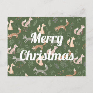 Seamless Fox Winter Branches and Leaves Pattern Postcard