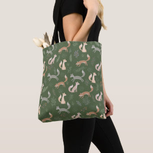 Seamless Fox Winter Branches and Leaves Pattern Tote Bag