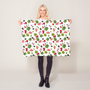Seamless Fresh Fruits Berries Watercolor Cartoon C Fleece Blanket