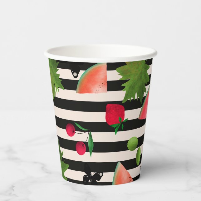 Seamless Fresh Fruits Berries Watercolor Cartoon C Paper Cups (Back)