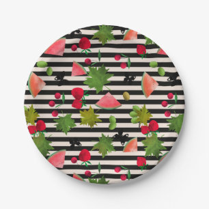 Seamless Fresh Fruits Berries Watercolor Cartoon C Paper Plate