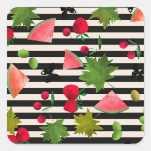 Seamless Fresh Fruits Berries Watercolor Cartoon C Square Sticker