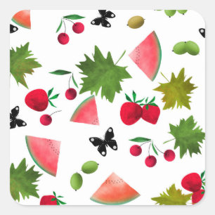 Seamless Fresh Fruits Berries Watercolor Cartoon C Square Sticker