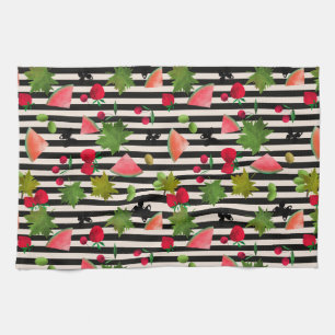 Seamless Fresh Fruits Berries Watercolor Cartoon C Tea Towel