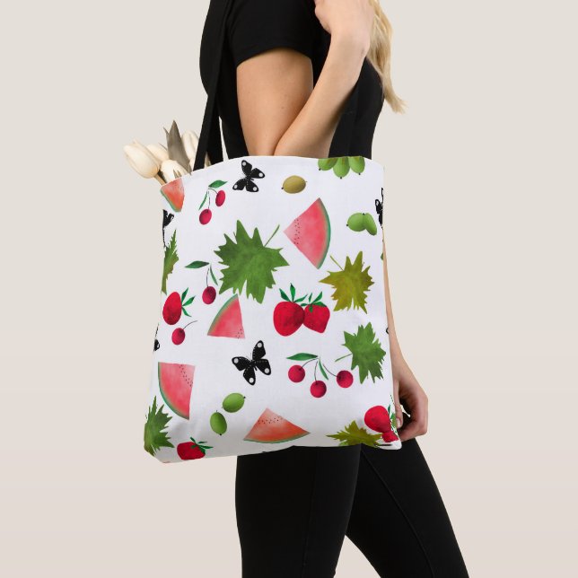 Seamless Fresh Fruits Berries Watercolor Cartoon C Tote Bag (Close Up)
