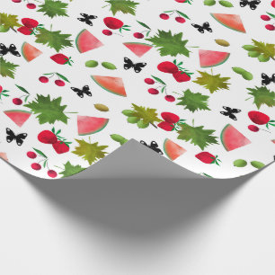 Seamless Fresh Fruits Berries Watercolor Cartoon C Wrapping Paper