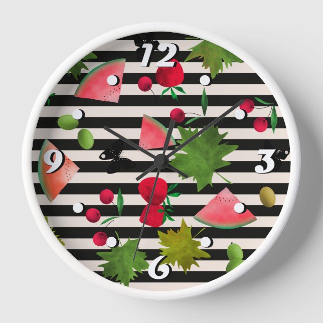 Seamless Fresh Fruits Berries Watercolor Cartoon  Clock (Front)