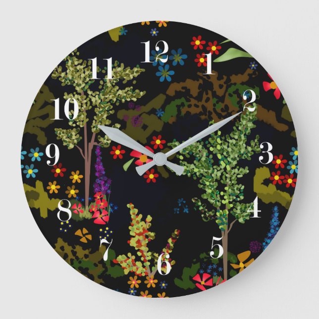 Seamless fun beautiful cute cartoon flowers plants large clock (Front)
