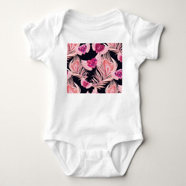 Seamless Gentle Watercolor Valentine's Pattern Baby Bodysuit (Front)