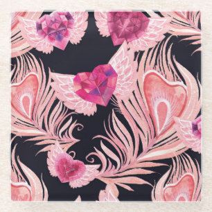 Seamless Gentle Watercolor Valentine's Pattern Glass Coaster
