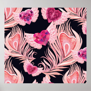 Seamless Gentle Watercolor Valentine's Pattern Poster