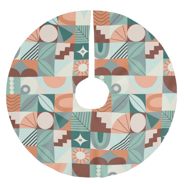 Seamless geometric, abstract mosaic pattern. brushed polyester tree skirt (Front)