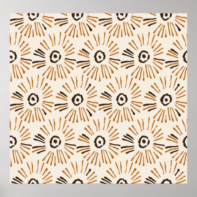Seamless geometric batik floral pattern on autumn  poster (Front)